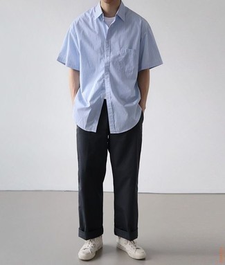 Chemise à manches courtes bleu clair Giorgio Armani