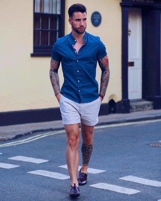 Chemise à manches courtes en denim bleue AMI Alexandre Mattiussi