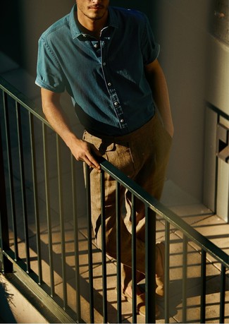Chemise à manches courtes en denim bleue Sacai