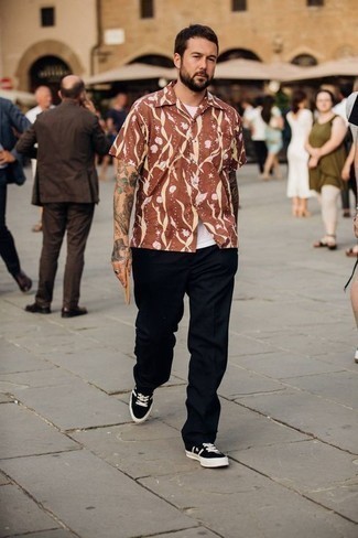 Chemise à manches courtes imprimée marron Dolce & Gabbana