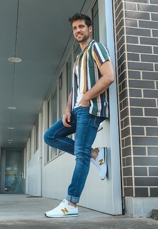 Chemise à manches courtes à rayures verticales multicolore Prada