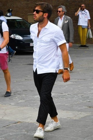 Pantalon chino à rayures verticales noir Comme des Garcons Homme Deux