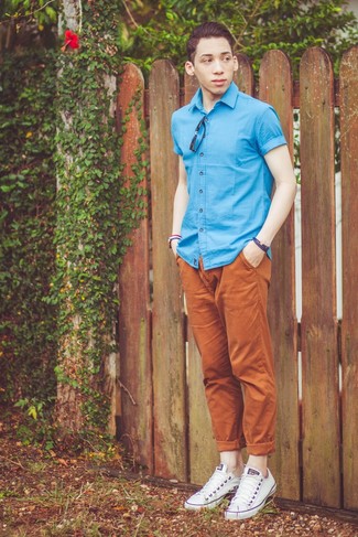 Chemise à manches courtes à carreaux turquoise Kolor