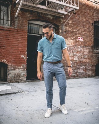 Chemise à manches courtes imprimée bleu clair Valentino