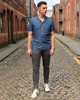 Chemise à manches courtes à rayures verticales bleu marine et blanc 3.1 Phillip Lim