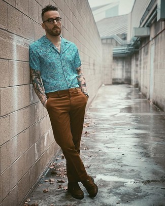 Chemise à manches courtes imprimée turquoise Amir Slama