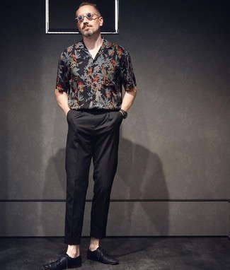 Chemise à manches courtes à fleurs noire McQ by Alexander McQueen