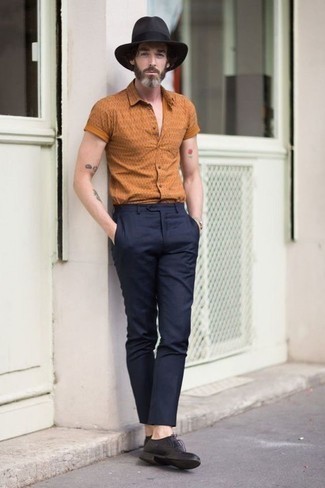 Chemise à manches courtes imprimée orange Lacoste