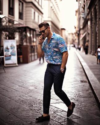Chemise à manches courtes imprimée bleue Marcelo Burlon County of Milan
