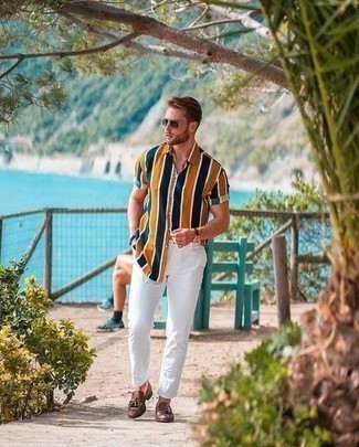 Chemise à manches courtes à rayures verticales multicolore Gitman Vintage