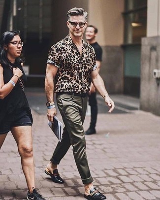 Chemise à manches courtes imprimée léopard marron clair South Beach