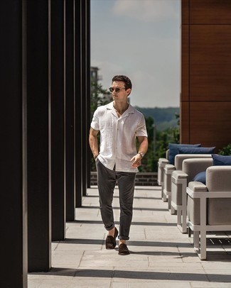 Chemise à manches courtes en lin blanche Massimo Alba