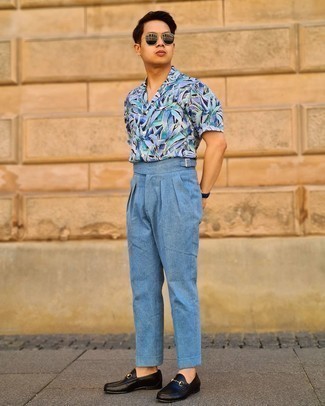 Chemise à manches courtes imprimée bleu clair Dolce & Gabbana