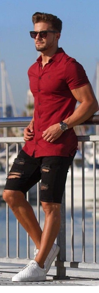 Chemise à manches courtes rouge Tom Tailor