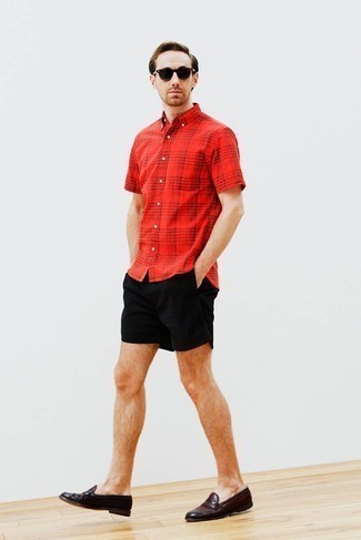 Chemise à manches courtes écossaise rouge Facetasm