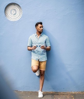 Chemise à manches courtes à rayures verticales blanc et bleu marine Paul Smith