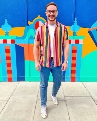 Chemise à manches courtes à rayures verticales multicolore Ps By Paul Smith