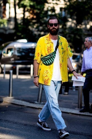 Chemise à manches courtes imprimée moutarde Dolce & Gabbana