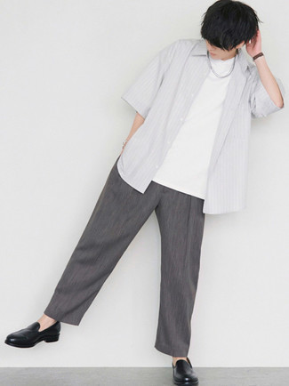 Chemise à manches courtes à rayures verticales grise Stella McCartney