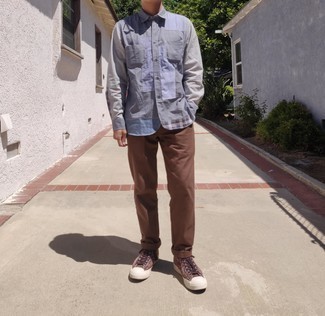 Chemise à manches longues à patchwork gris foncé Feng Chen Wang