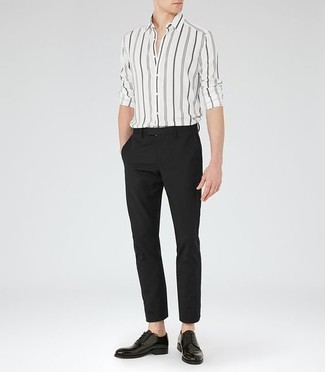 Chemise à manches longues à rayures verticales blanche et noire Isabel Benenato