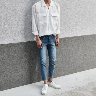 Chemise à manches longues à rayures verticales blanche Xacus
