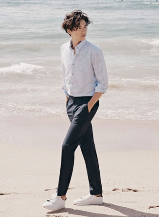 Chemise à manches longues à rayures verticales blanche Calvin Klein