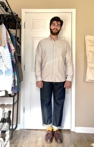 Chemise à manches longues à rayures verticales beige Gucci