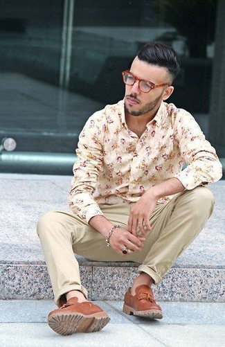Chemise à manches longues à fleurs beige Haider Ackermann