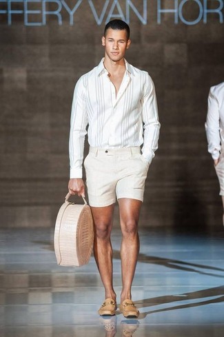 Chemise à manches longues à rayures verticales blanche Dolce & Gabbana