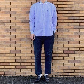 Chemise à manches longues à rayures verticales bleu clair Traiano Milano
