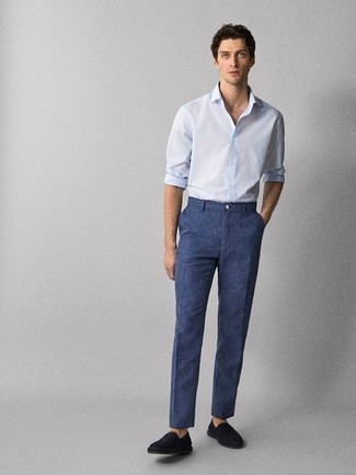 Pantalon chino en lin bleu marine Dolce & Gabbana