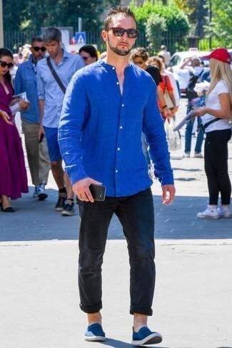 Chemise à manches longues en lin bleue Mp Massimo Piombo