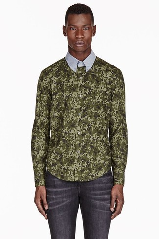 Chemise à manches longues camouflage olive Monkey Time