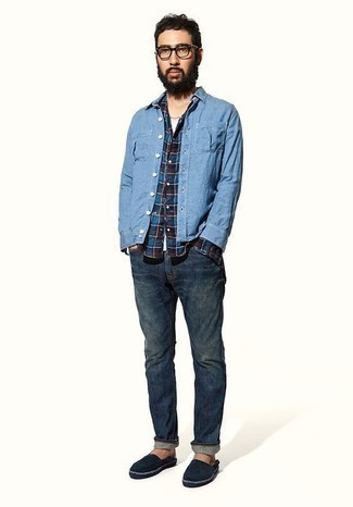 Chemise à manches longues écossaise bleue Philipp Plein