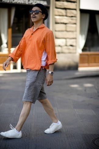 Chemise à manches longues en lin orange Boglioli