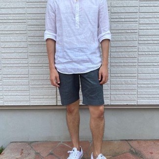 Chemise à manches longues en lin blanche Giorgio Armani