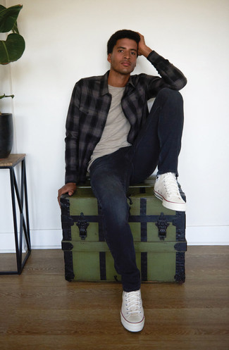 Chemise à manches longues en vichy gris foncé Calvin Klein Jeans