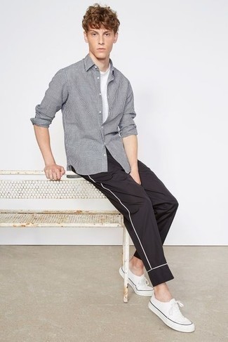 Chemise à manches longues à carreaux grise Yang Li