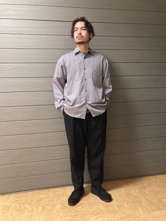Chemise à manches longues à rayures verticales grise Kenzo