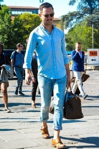Chemise à manches longues en chambray bleu clair Gitman Vintage