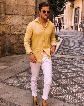 Chemise à manches longues en lin jaune Lardini