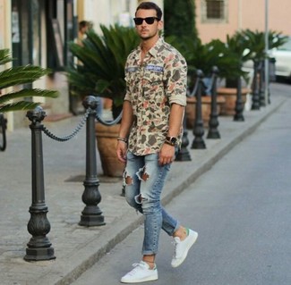 Chemise à manches longues camouflage olive Amiri