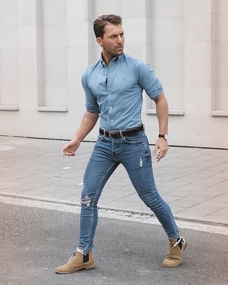 Chemise à manches longues en chambray bleu clair Tomas Maier