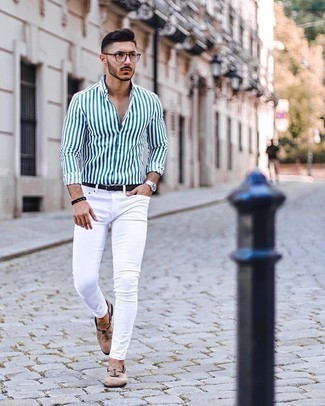 Chemise à manches longues à rayures verticales blanc et bleu Ralph Lauren