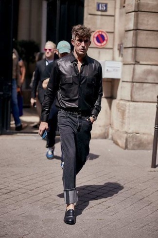 Chemise à manches longues en cuir noire Giorgio Brato