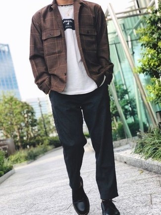 Chemise à manches longues écossaise marron Maison Mihara Yasuhiro