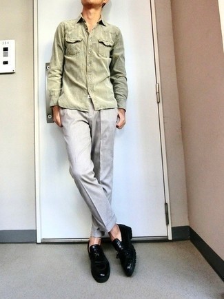 Chemise à manches longues olive Kazuyuki Kumagai