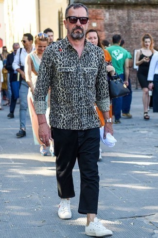 Chemise à manches longues imprimée léopard blanche Haider Ackermann