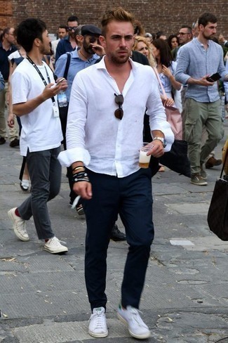 Chemise à manches longues en lin blanche Brunello Cucinelli